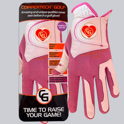 'LOVE TO GLOVE YOU' COPPERTECH PLUS ELITE GRIP WHITE/PINK GOLF GLOVE