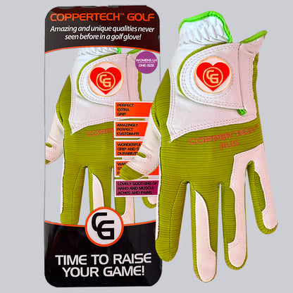 'LOVE TO GLOVE YOU' COPPERTECH PLUS ELITE GRIP WHITE/LIME GOLF GLOVE