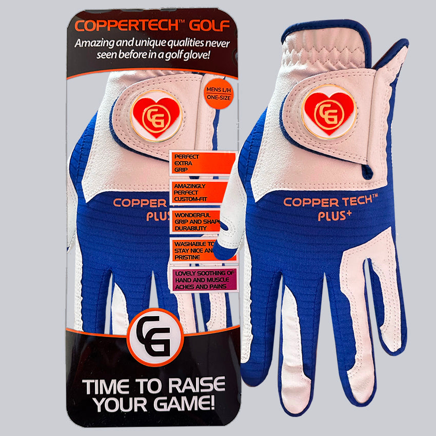 'LOVE TO GLOVE YOU' COPPERTECH PLUS ELITE GRIP WHITE/ROYAL BLUE GOLF GLOVE