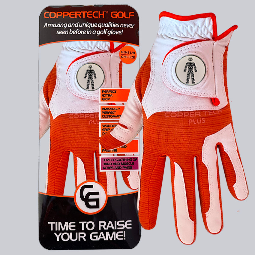 PROSTATE CANCER UK COPPERTECH PLUS ELITE GRIP WHITE/ORANGE GLOVE